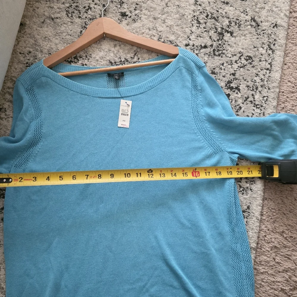 Talbots Linen Blend Boat Neck Sweater Womens M Petite Blue NWT Preppy Coastal